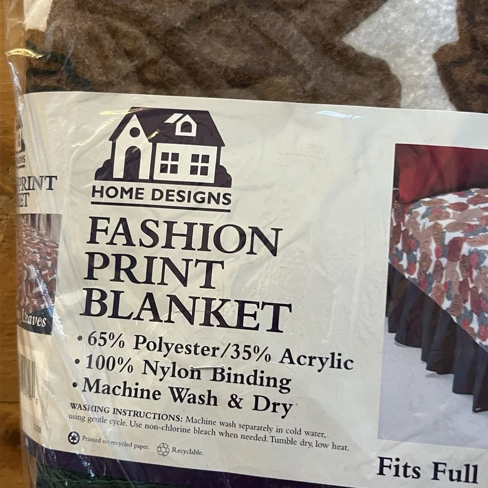 Vintage USA Home Designs Falling Leaves Blanket Twin Full 72x90 NIP NOS Rustic